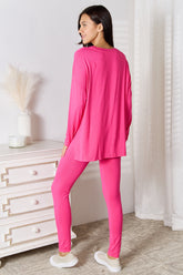 Basic Bae Full Size V-Neck Soft Rayon Long Sleeve Top and Pants Lounge Set OutfitFlow